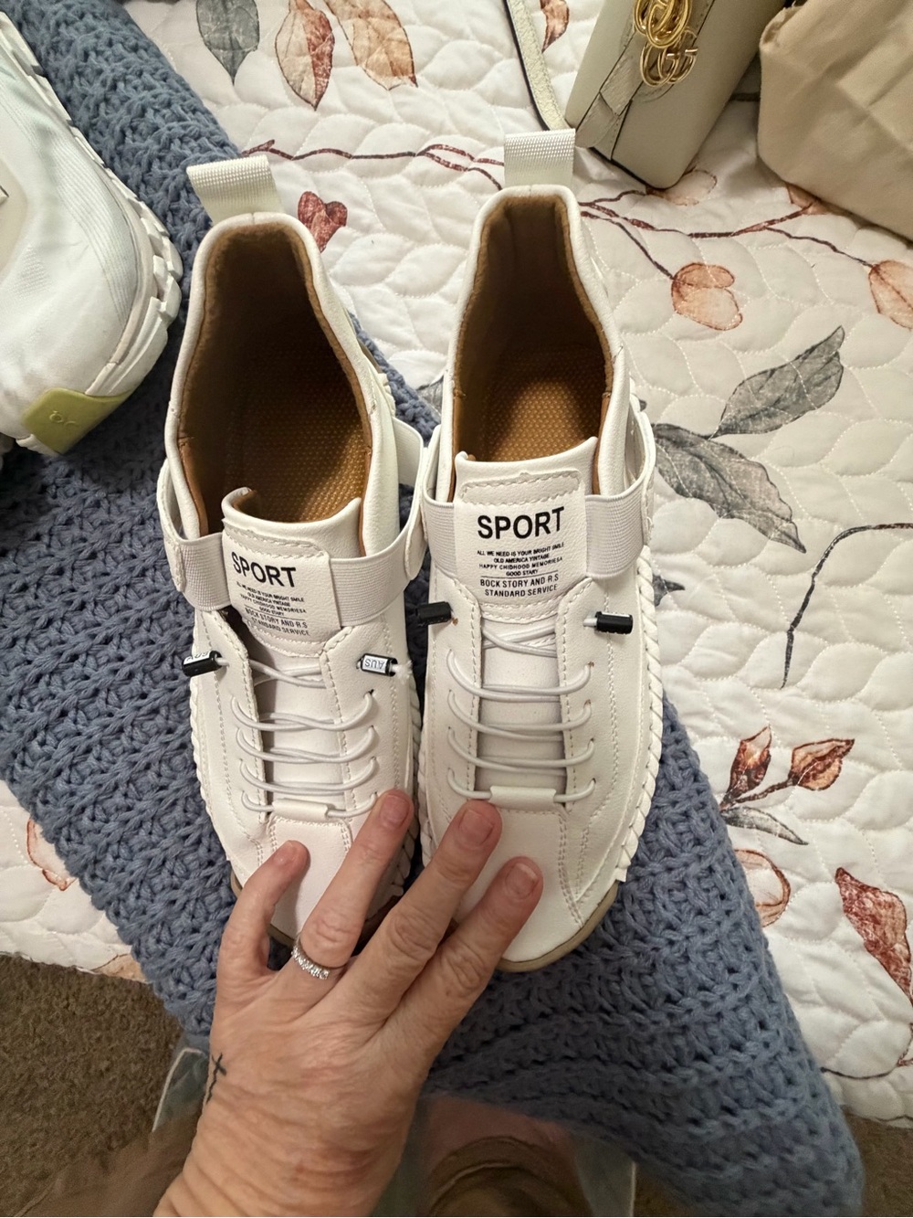 White Leather Slip-On Sneakers with Tan Sole